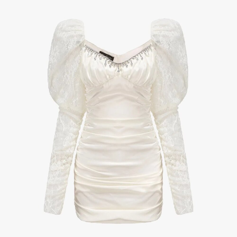 Nana Jacqueline Ivory Satin & Lace Mini Dress